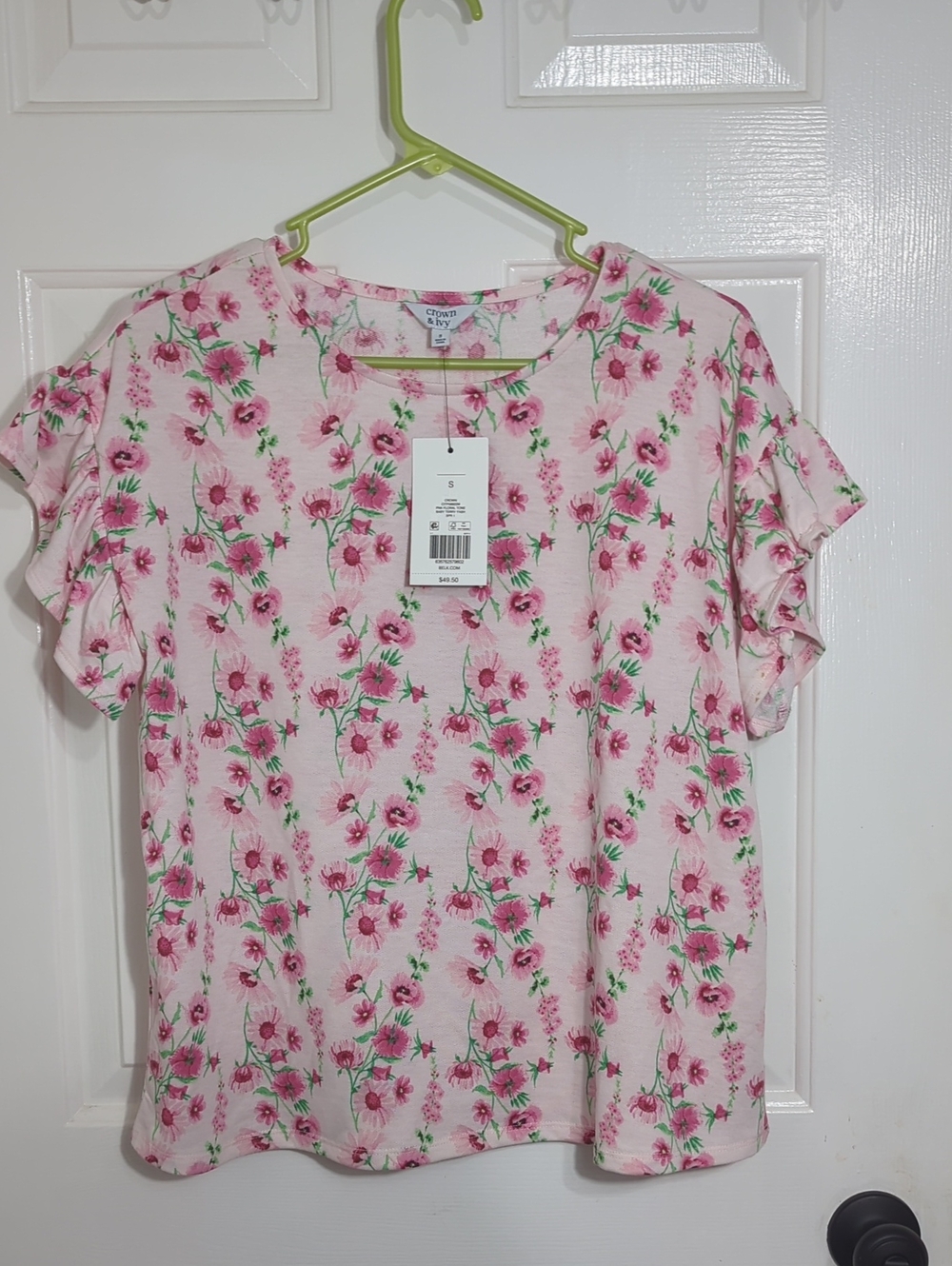Crown & Ivy Pink Floral Baby Terry Ruffle Sleeve Tee